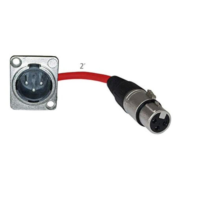 MCSPROAUDIO 2ft Pigtail: XLR Male Panel Mount to XLR Female Plug (Red)
